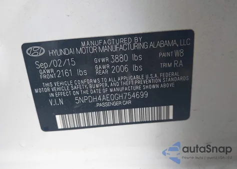 2016 Hyundai Elantra Se from USA, damaged, VIN 5NPDH4AE0GH754699
